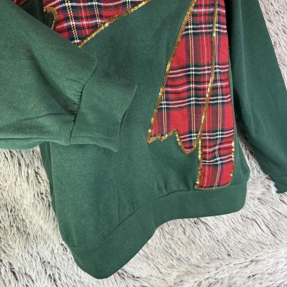 Bibi Green Red Plaid Ribbon Crewneck Pullover Christmas Gold Sequin Holiday Sz S - Picture 4 of 12